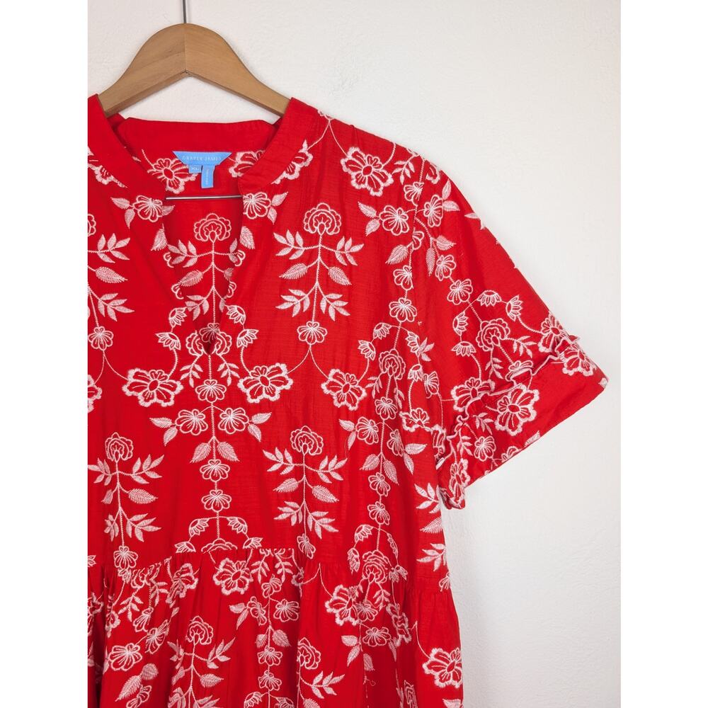 Draper James Simone Dress Floral Embroidered Ruffle Mini Cotton Red Size XL - Picture 3 of 11